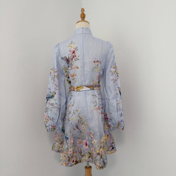 NWOT ！Zimmermann Linen Rebellion Floral Mini Dress- Size 0/US4 - Picture 6 of 10